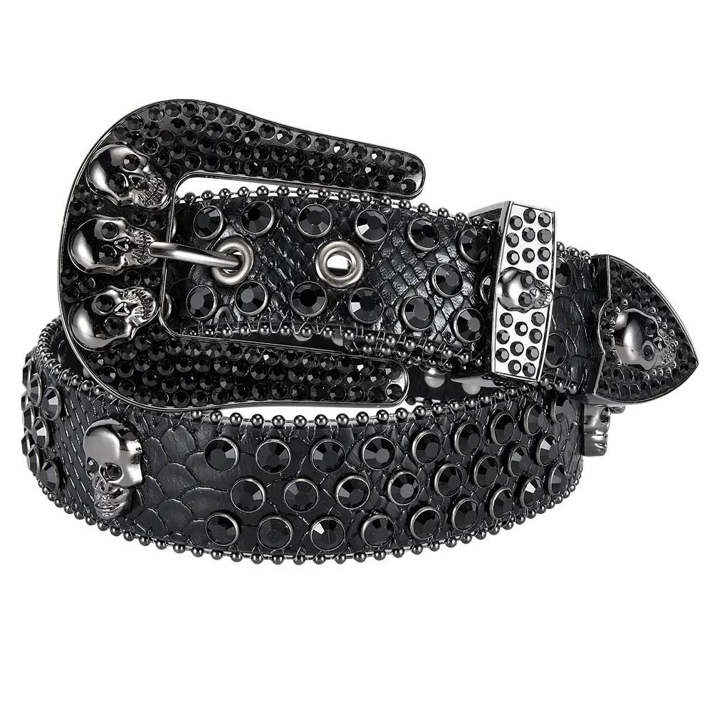 Western Fashion Bling Bling Rhinestone Crystal Diamond Belts for Men Women with Skull Design and Sparkling Stones PU Leather Belt