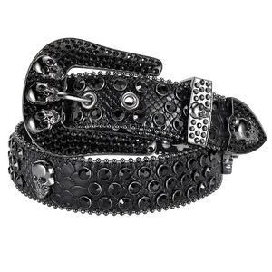 Western Fashion Bling Bling Rhinestone Crystal Diamond Belts for Men Women with Skull Design and Sparkling Stones PU Leather Belt