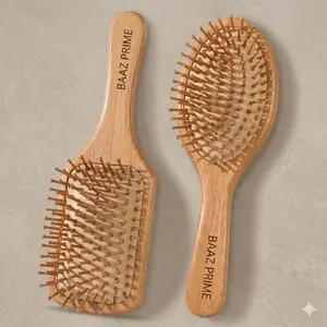 "Viral Bamboo Hair Brush Set for Hair Growth  | 2PC Natural Wooden Scalp Massager ‍️ | Painless Detangling & Anti-Static | Eco-Friendly Hair Care Essentials "