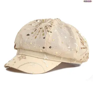 Cute Kids Newsboy Hat with Sequin Design, Lightweight Breathable Mesh Cap for Toddlers & Children, Trendy Korean Style Sun Hat for Vacation, Streetwear & Picture Day Outfits