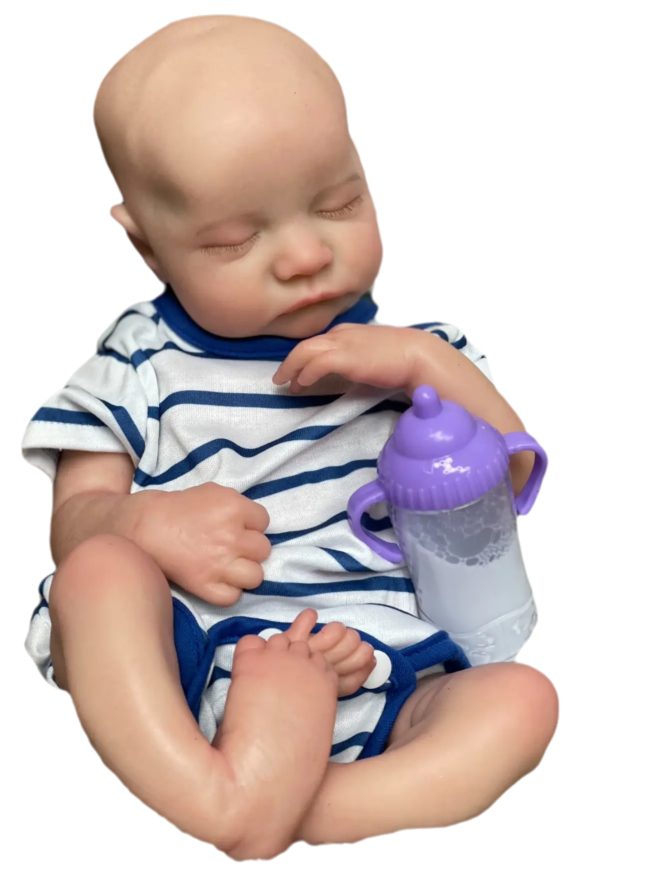 Lifelike Realistic Newborn Soft Dolls - 16in (40cm) Full Silicone Reborn Boy Doll, Artist Collection Toy with Purple Sippy Cup, Festival Halloween Birthday Gift