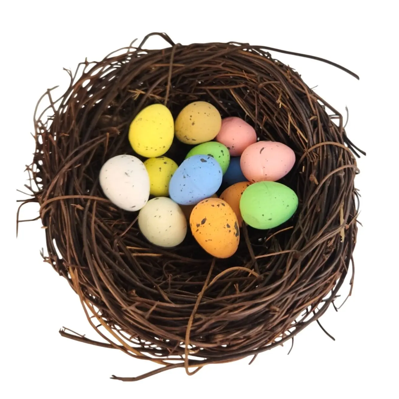 Rustic Twig Nest with Speckled Pastel Eggs, Mini Easter Nest Decor, Spring Centerpiece, Wreath Accent