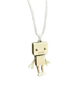 Tiny Cute Robot Necklace for Men, Movable Robot Pendant Necklace with 27.6” Chain, Punk Rock Robot Amulet Necklace, Hip Hop Jewelry Gift