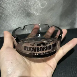 NEIGHBORHOOD Smoky Grey Glass Ashtray, EST.TOKYO 1994 Printed Windproof Glass Cigarette Ash Tray