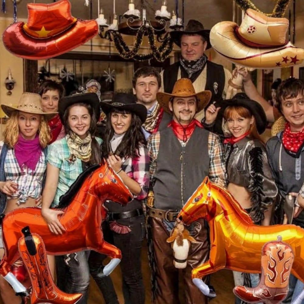 8pcs Western Themed Party Set, Cowboy Hat, Boots, Horse, No Need for Electricity, Used for Birthday Decoration, Party Decoration