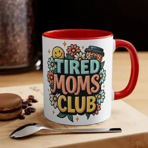 Tired Moms Club Coffee Mug, Funny Mom Life Glass Cup, Boho Floral Motherhood Gift, Retro Smiley Face Mugs and Glassware