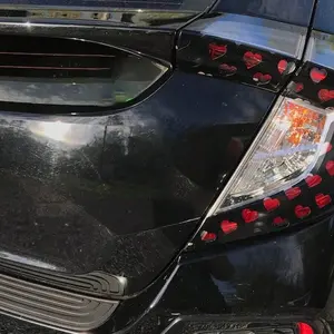 2pcs Car Taillight Cover Stickers Lovely Heart Shape Decorative Decals With Honeycomb Pattern For Girls Or Couples, Universal DIY Vehicle Stickers