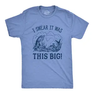 Mens I Swear It Was This Big T shirt Funny Fish Story Fishing Joke Fisherman Mens Funny T Shirts Cool Vintage Fashion T-Shirt Gift Classic Menswear Funny Fishing Short Sleeve Novelty Tees for Guys Light Blue