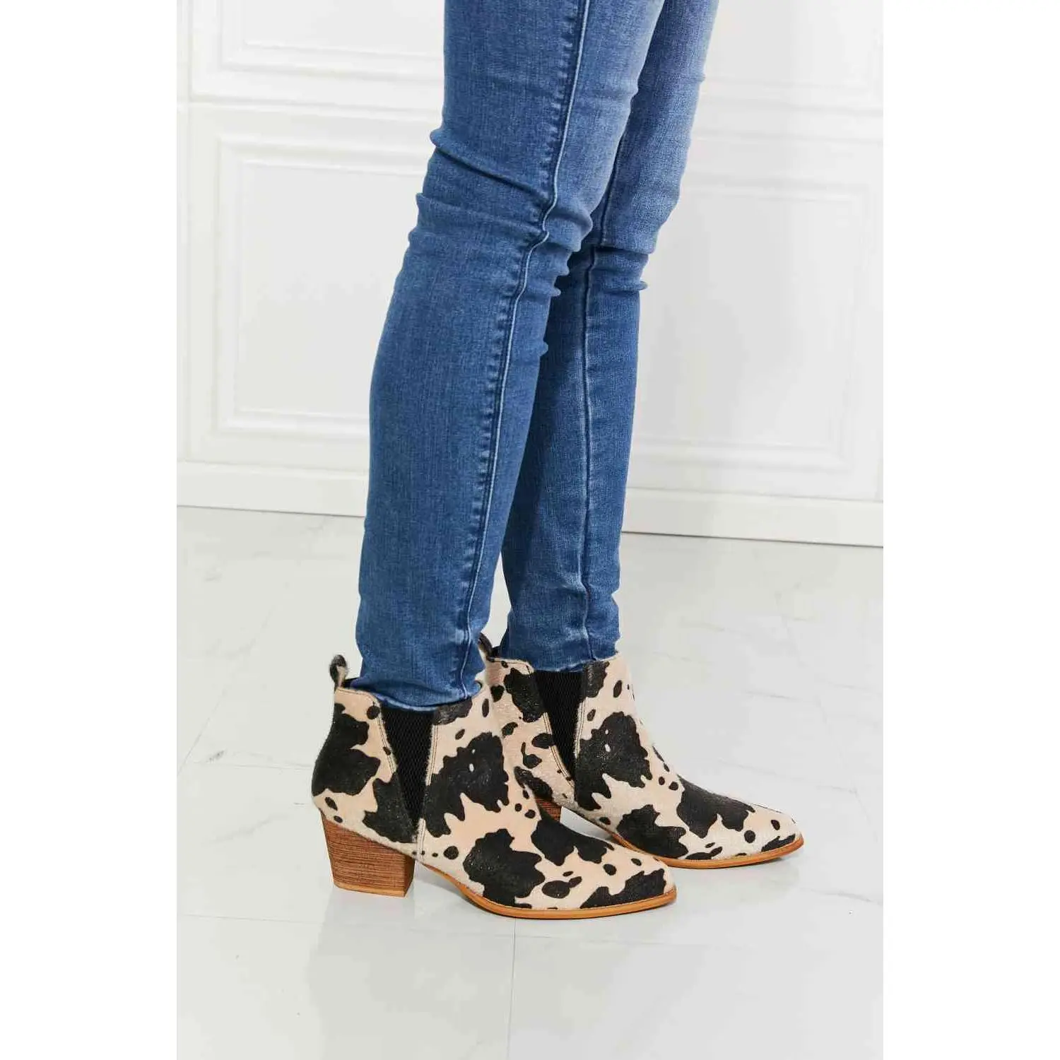MMShoes Back At It Point Toe Bootie in Beige Cow Print