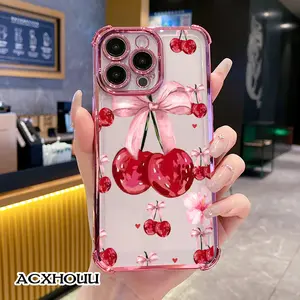 Trendy Case for iPhone11/12/13/14/15/16/promax Bow cherry pattern Ultra Thin & Shockproof | Cute Pick for Girls