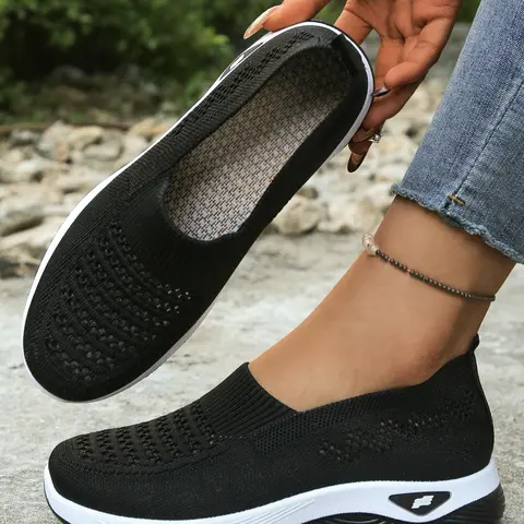 Spring Summer Women's Hollow Out Mesh Slip-On Low Top Walking Shoes, Soft Sole Comfortable Casual Sneakers, Breathable Non-Slip Commuter Shoes, Footwear, Casual Lifestyle Footwear
