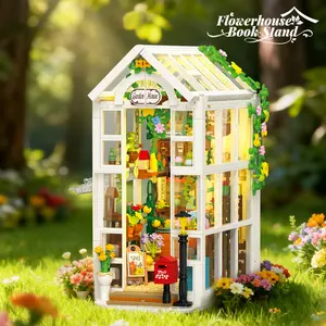 Jx Building Blocks Flower House Greenhouse Book Stand, Miniature Lighted Home Desktop Decor, Kids DIY Craft Toy (with Lights, 919pcs)