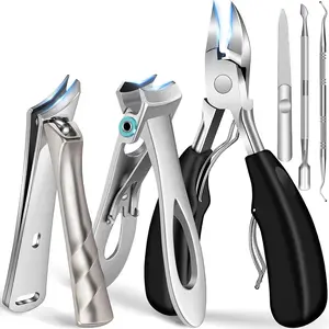 Toenail Clippers (Set of 6) for Seniors Thick Toenails, Large Toe Nail Clippers for Men and Woman Thick Nails with Wide Opening, Sharp Heavy Duty Ingrown Toenail Clippers Nail Cutter Long Handle with Slanted Curved Blade