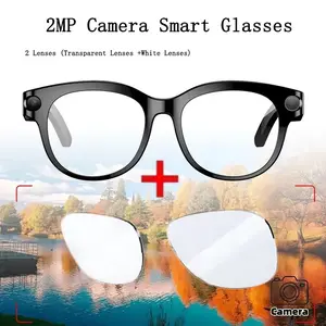 Smart Glasses with Camera and 2 Lenses , 2MP Camera Anti-Shake ,Video Recording Smart Sunglasses, Bluetooth Calling AI Glasses Real-Time Translate , Magnetic Charging ,39 G Lightweight  for Travel Sports (Transparent Lenses +White Lenses)