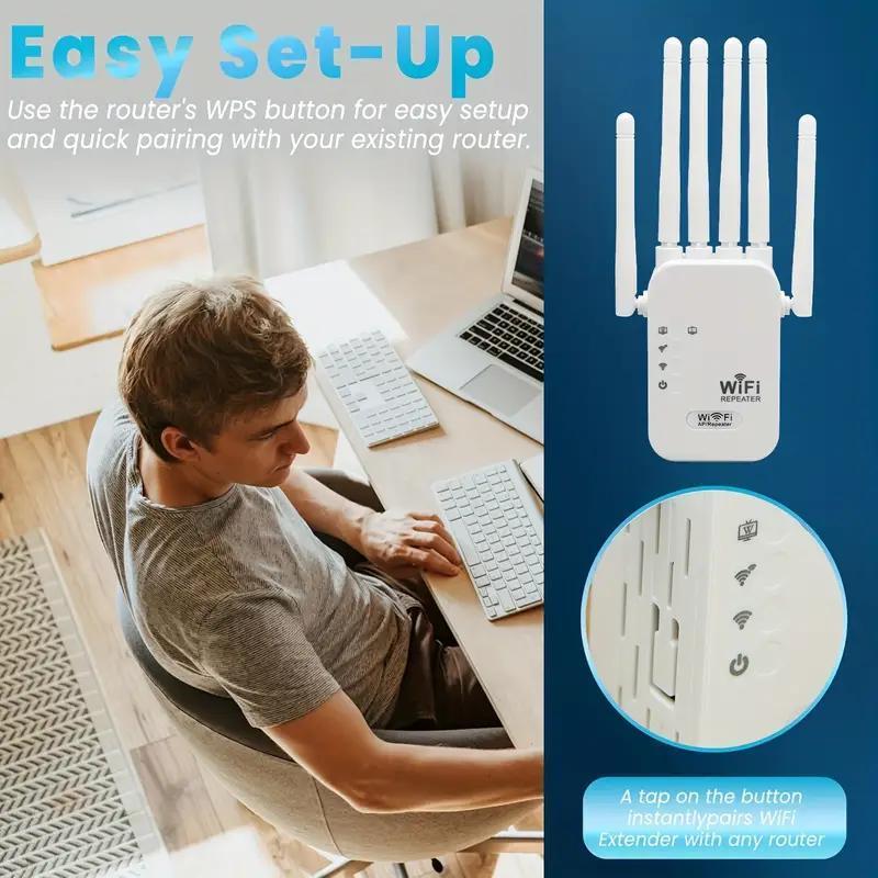 WiFi Extender Signal Booster for Home, AC1200Mbps Dual Band, Covers up to 1000 sq.ft & 105 Devices, New 6X Faster Wireless WiFi Extender with Ethernet Port, WiFi Booster Compatible with All Routers