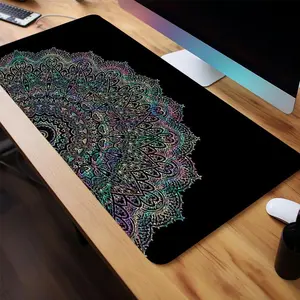 Mandala Pattern Mouse Pad, Rectangle Gaming Mouse Pad, Non-Slip Rubber Base Stitched Edge Desk Pad for Desk Laptop Desktop, Desk Accessories