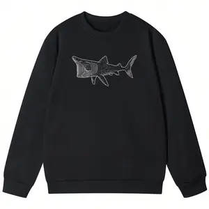 Long Sleeve Sweatshirt Featuring 100% Basking Shark Illustration for Shark Fans