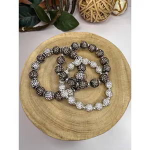 Elegant Sparkle Shamballa Bead Bracelets Grey Black White Handmade Jewelry Gift Set for Women - Stretchy, No Clasp Design