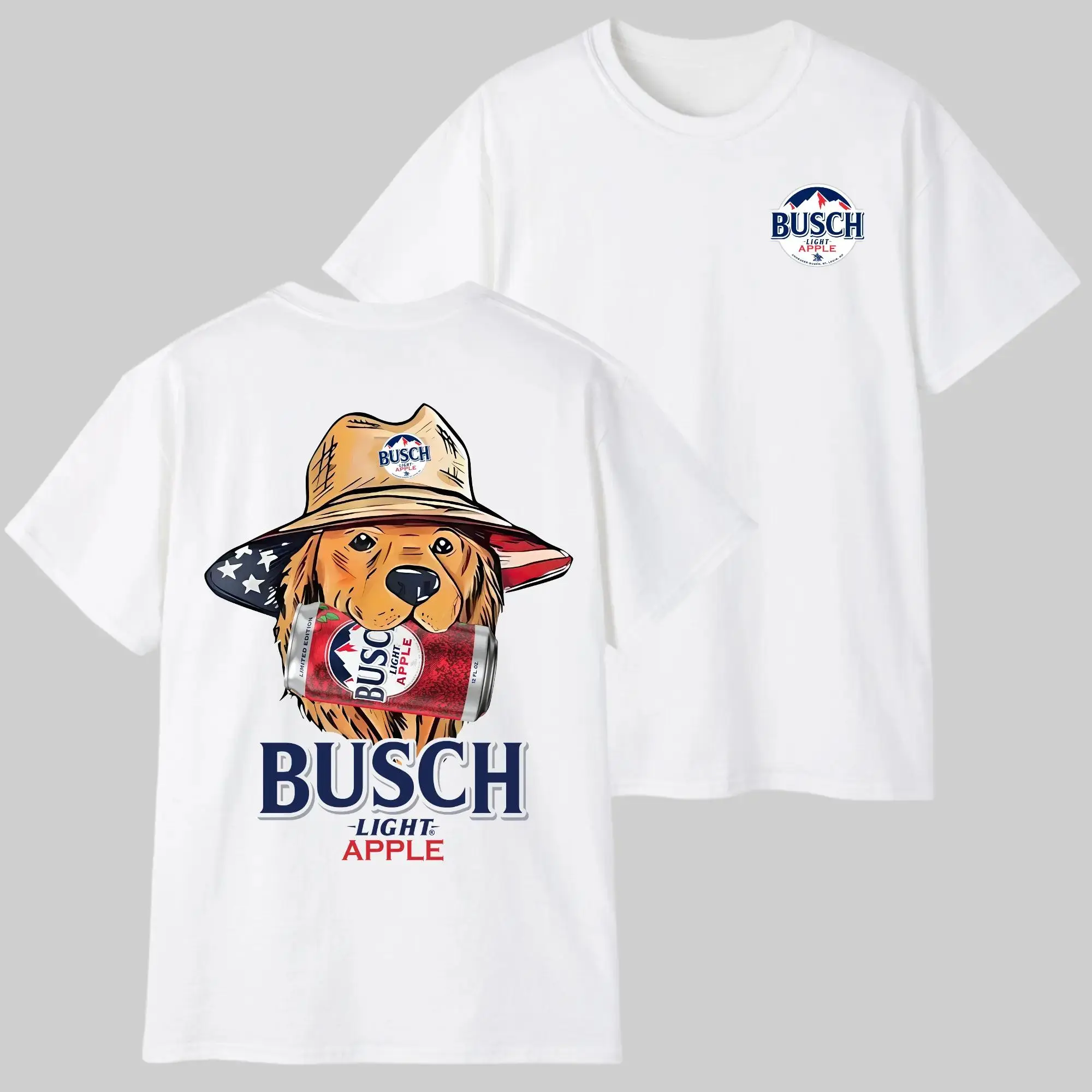 Vintage Busch Apple  T-Shirt, Retro Golden Retriever Beer Graphic Tee, Ash Grey Summer Outdoors Shirt, Cool Puppy Wearing Sunglasses Busch Tshirt, Funny  Lover Beer Gift 2026C516 dog