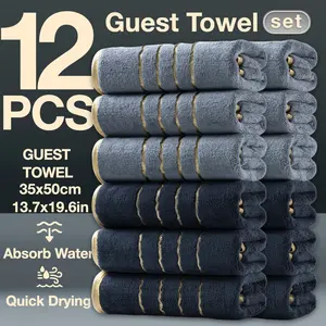 Christmas Guest Towels Set, High-Grade Striped Edges, Embroidered Five-Star Design, Quick-Dry Microfiber Bath Towels, Bathroom Towel Set