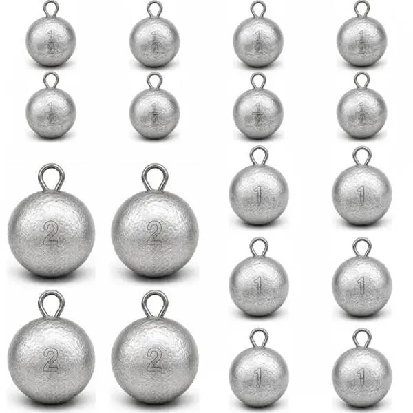 MLYLM 18 Pack Light Tackle Cannonball Sinkers Assortment — 1/2 oz 1 oz 2 oz Round Lead Fishing Weights Kit for Bass Trout Catfish Walleye, Kayak River Light Surf Freshwater Saltwater Tackle Box
