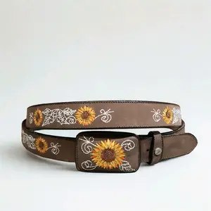Cowgirl Western Sunflower Belt - Leather Material with Artisanal Embroidery for Classic Cowgirl Style