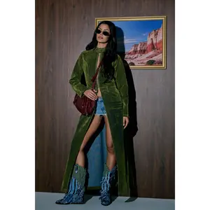 VALERIE VELVET EFFECT TRENCH IN GREEN