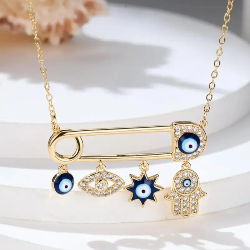 September Laurel  Women's Elegant Rhinestone Decorated Evil Eye Design Copper Pendant Necklace, Fashion Accessories For Party, Daily Clothing Decor For Girl, Charms Necklace, Trendy Charms Necklace neck alace