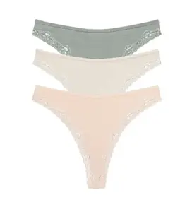 Cotton Bamboo Thong 3-pack - Seamless Ultra-soft Breathable Womenswear with Gentle Stretch and No-show Edges