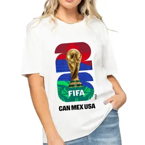 FIFA World Cup 2026 Trophy Graphic Printed T-Shirt Women 100% Cotton Canada Mexico USA Short Sleeve Casual Soccer Fan Tee