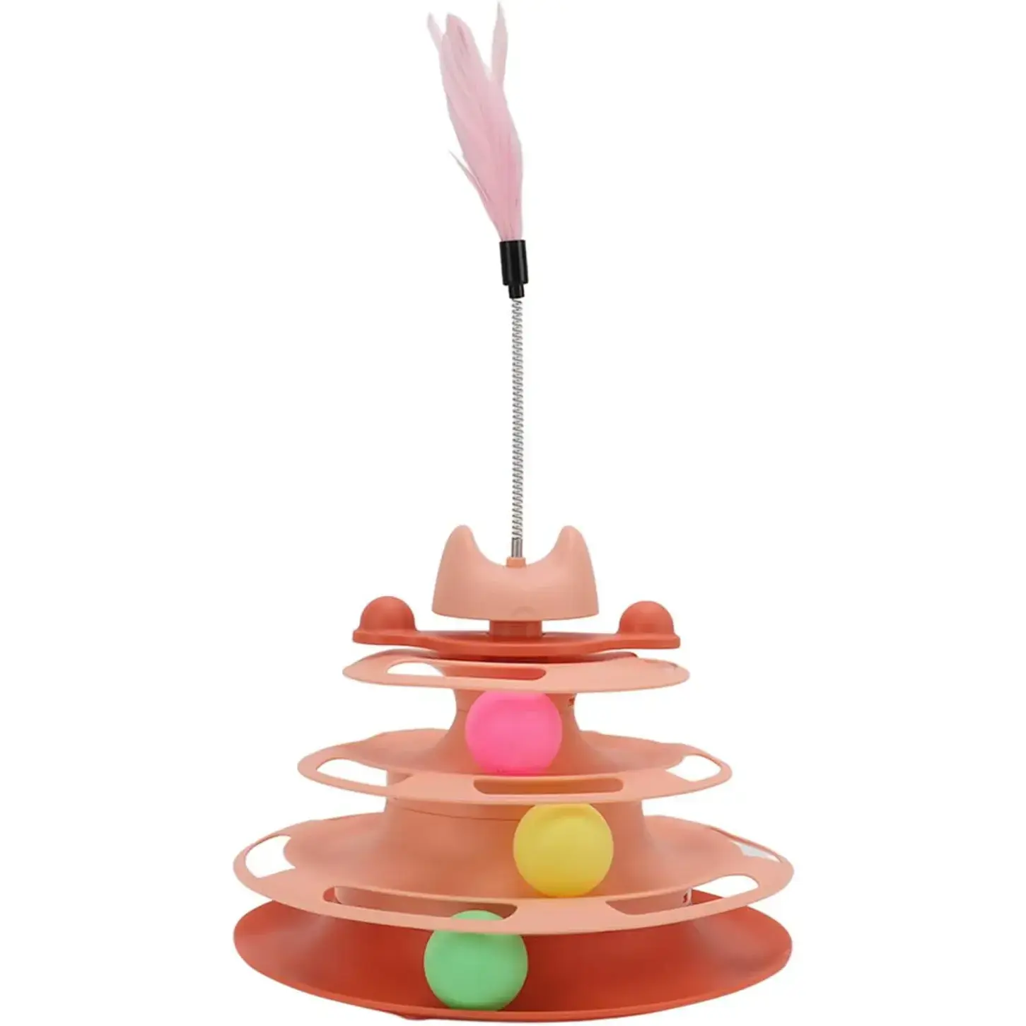 Cat Ball Track, Cat Toys for Indoor Cats 4 Level Interactive Kitten Track Roller Exercise Toy Turntable Cat Toy Balls with Feather Stick Cat Ball Tower for Stimulating Kitty