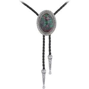 Bolo Tie for Men Western Cowboy Tie Necklace Native American Silver Bolo Tie for Women Leather Necktie Accessories