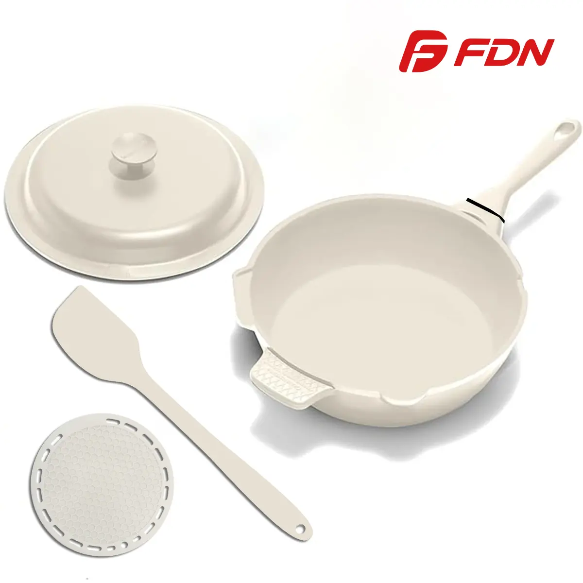 FDN 4-Pc 8" Small Titanium Ceramic Nonstick Frying Pan Set with Glass Lid, Egg Omelet Pan Skillet, Non-Toxic PFAS-Free, Easy-Clean Oven & Dishwasher Safe, Induction Compatible Mini Frying Pan, Includes Silicone Spatula & Mat, deals for you Cookware