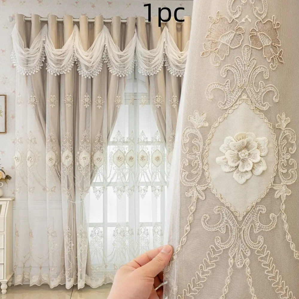 1pc French Style Soft Dual-Layer Blackout Window Curtain, 3D Floral Embroidery, Bedroom Living Room Balcony Decor, Elegant Home Decoration, Bedroom Curtains
