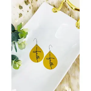 Mustard Yellow Leather "Faith" Earrings - E19-2181