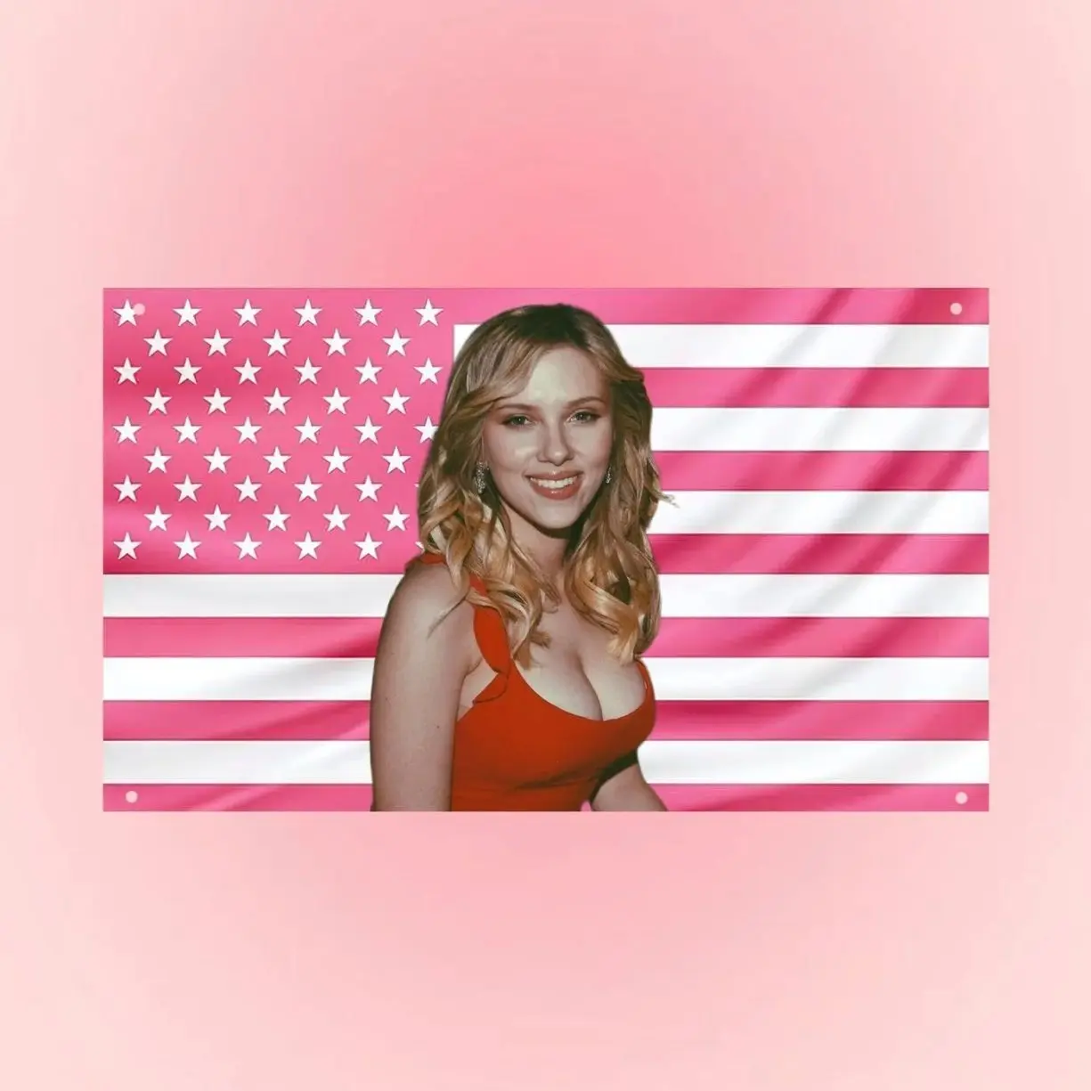 Scarlett Johansson Pink US Flag | Black Widow Wall Tapestry | Aesthetic Dorm Room Decor | Scarlett Johansson Fan Gift
