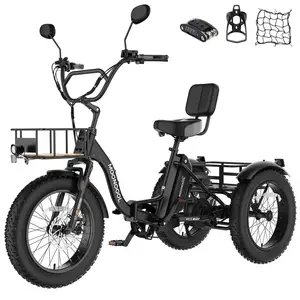 MOONCOOL Electric Tricycle for Adults, 1000W 4" Fat Tire Aluminum Frame, 48V 14.5Ah Battery, Hydraulic Disc Brakes with Rear Differential, Front Suspension, 7-Speed Transmission, 400lbs Payload