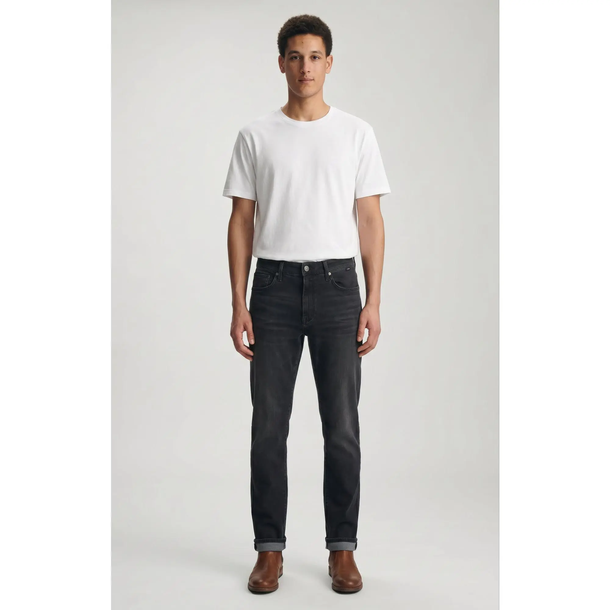 Men's Jake Slim Cut Jeans - Charcoal Grey, Stretchable Cotton Blend-Elastane Denim, Modern Regular Rise, Full Length, Solid Plain, All Seasons Casual Menswear Pants