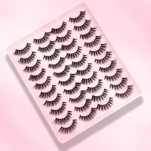 20 Pairs Natural Volumized False Eyelashes, Cat Eye Style Extra Long Lashes, Reusable Soft Skin-friendly Faux Eyelashes Kit