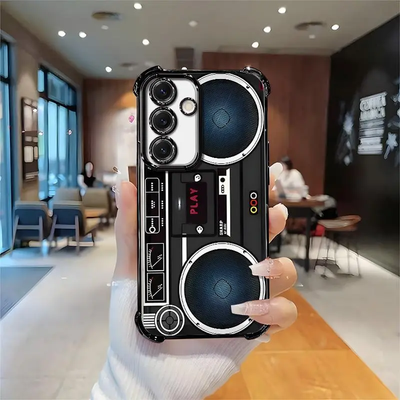 Vintage 80s Boombox Cassette Smartphone Case for Galaxy S25, MagSafe Ready Cellphone Casing with Unique Cool Design, Protective Cover Phone Accessories.666