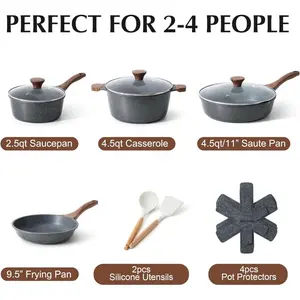 SENSARTE Nonstick Cookware Set 13-Piece, Non Stick Pots and Pans Set with Swiss Granite Coating, Non-toxic Kitchen Cooking Set, Stay-Cool Handles, PFOA Free