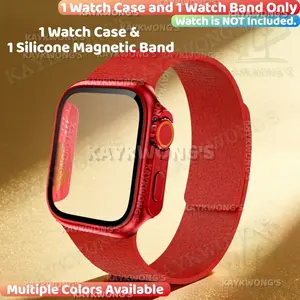 KAYKWONG'S 2 in 1 Set, Include 1 New Unisex Silicone Magnetic Smartwatch Strap and 1 PC Watch Case for iWatch 11/10/9/8/7/6/5/4 38/40/41/42/44/45/46mm, Best Gift for Couple Birthday Holiday