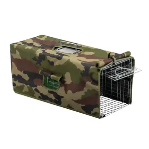 32in Live Animal Trap Cage with Cover Humane Rescue Outdoor Durable Iron Cage for Raccoons Cats Groundhogs Silver