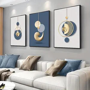 3pcs Set Modern Wall Art Painting Golden Blue Abstract Graphic Poster Luxury Style Creative HD Picture Large Canvas Print Minimalist Home Decoration,Living Room Decor,Office Room Decor,Frameless,19.7x27.6inch