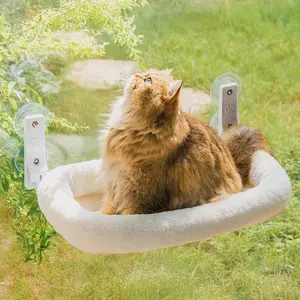 Large Cat Window Hammock Bed w/Removable Thicken Cover - Foldable Cat Window Bed Perch Sturdy for Cats Sunbathing Viewing, with 4 Strong Suction Cups Holds up to 18kg (White, M)