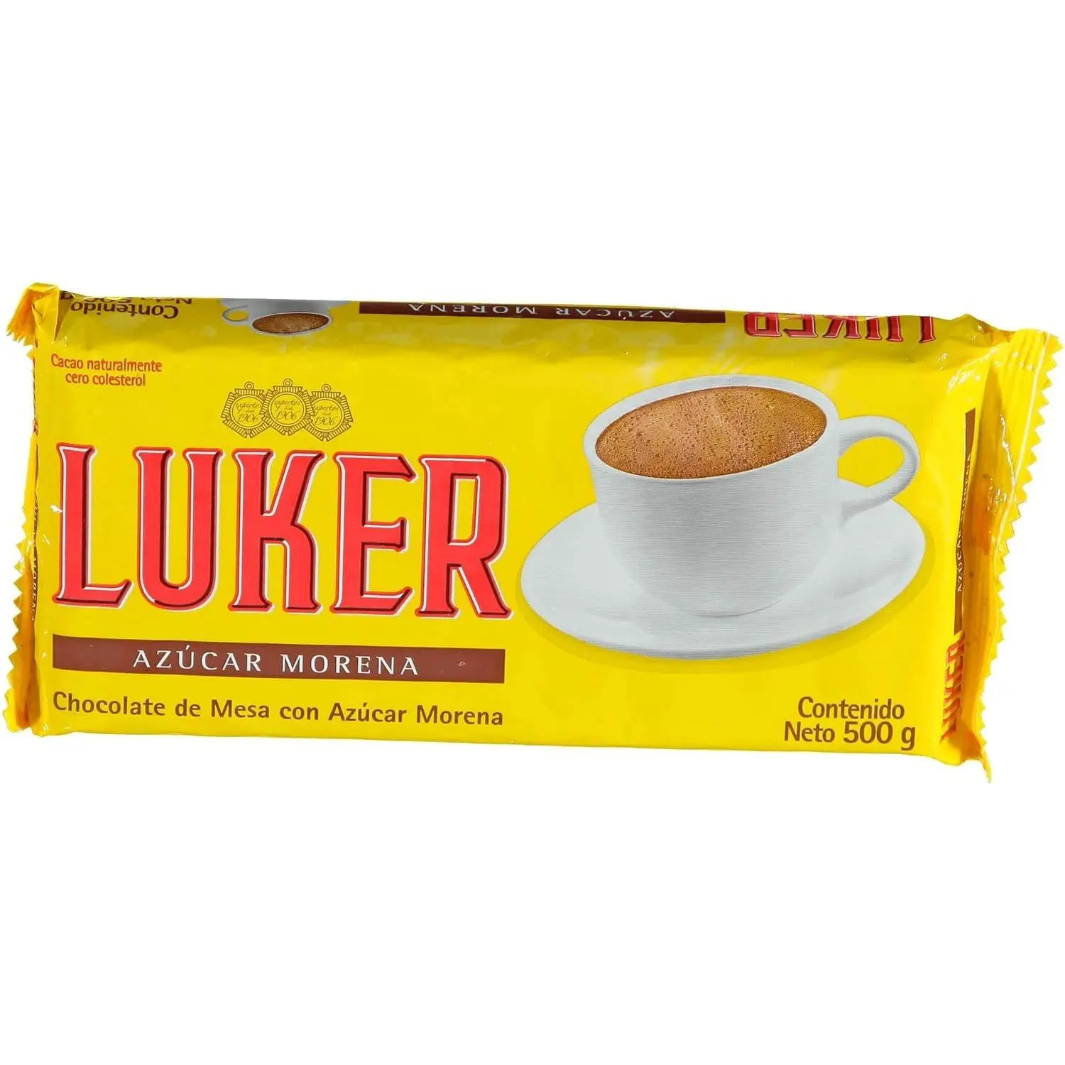 LUKER Chocolate de Mesa con Azucar Morena 500 grs - 0% Cholesterol / Table Chocolate with Brown Sugar 17.6 oz.- 0% Cholesterol