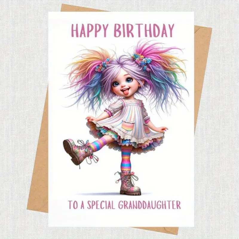 Unicorn Girl Pattern Happy Birthday Card, Unicorn Girl Birthday Card, Birthday Gift for Granddaughter, Greeting Card for Birthday, Party