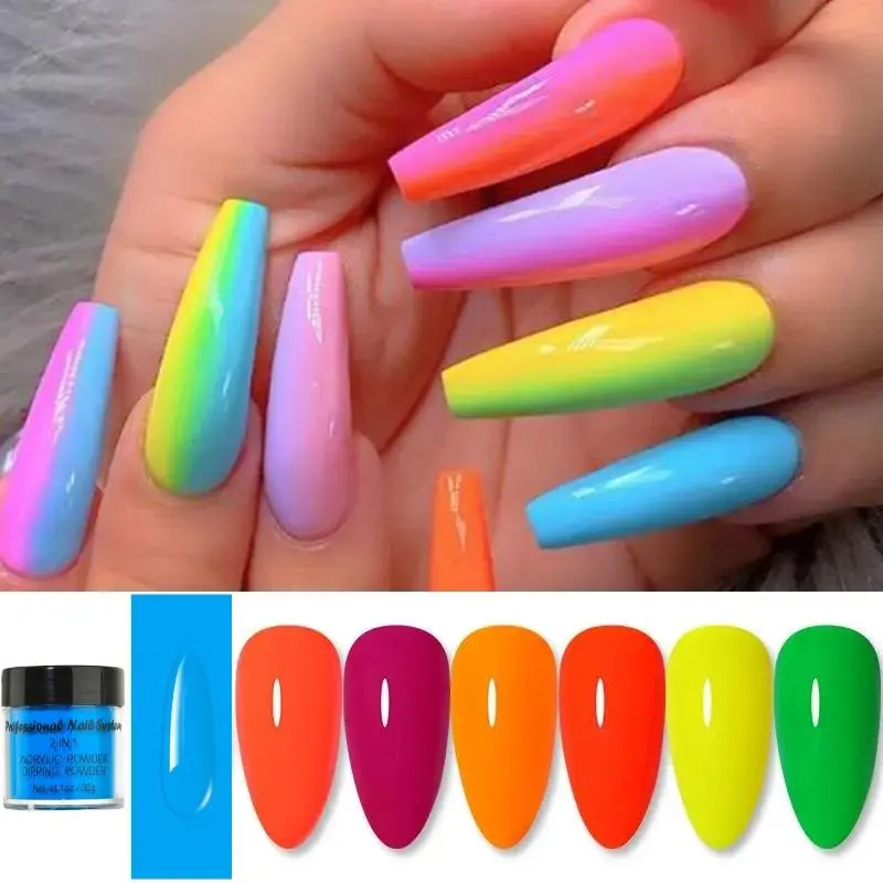 30G/Bottle Neon Nail Acrylic Powder Polymer Dip/Extension/Builder/Carving 3D Super Bright 12 Color Rainbow Pigment Dust Manicure