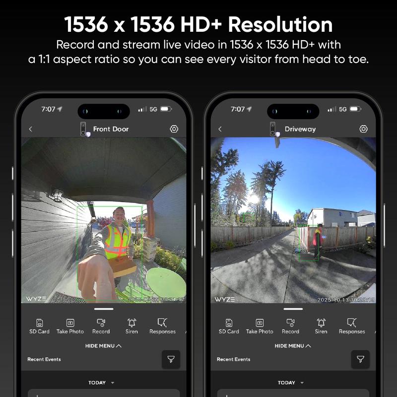 Wyze Battery Video Doorbell — Battery + Wireless Smart Ring Doorbell Camera, Head-to-Toe View, 1536p HD+ Quality, 2-Way Talk, Color Night Vision