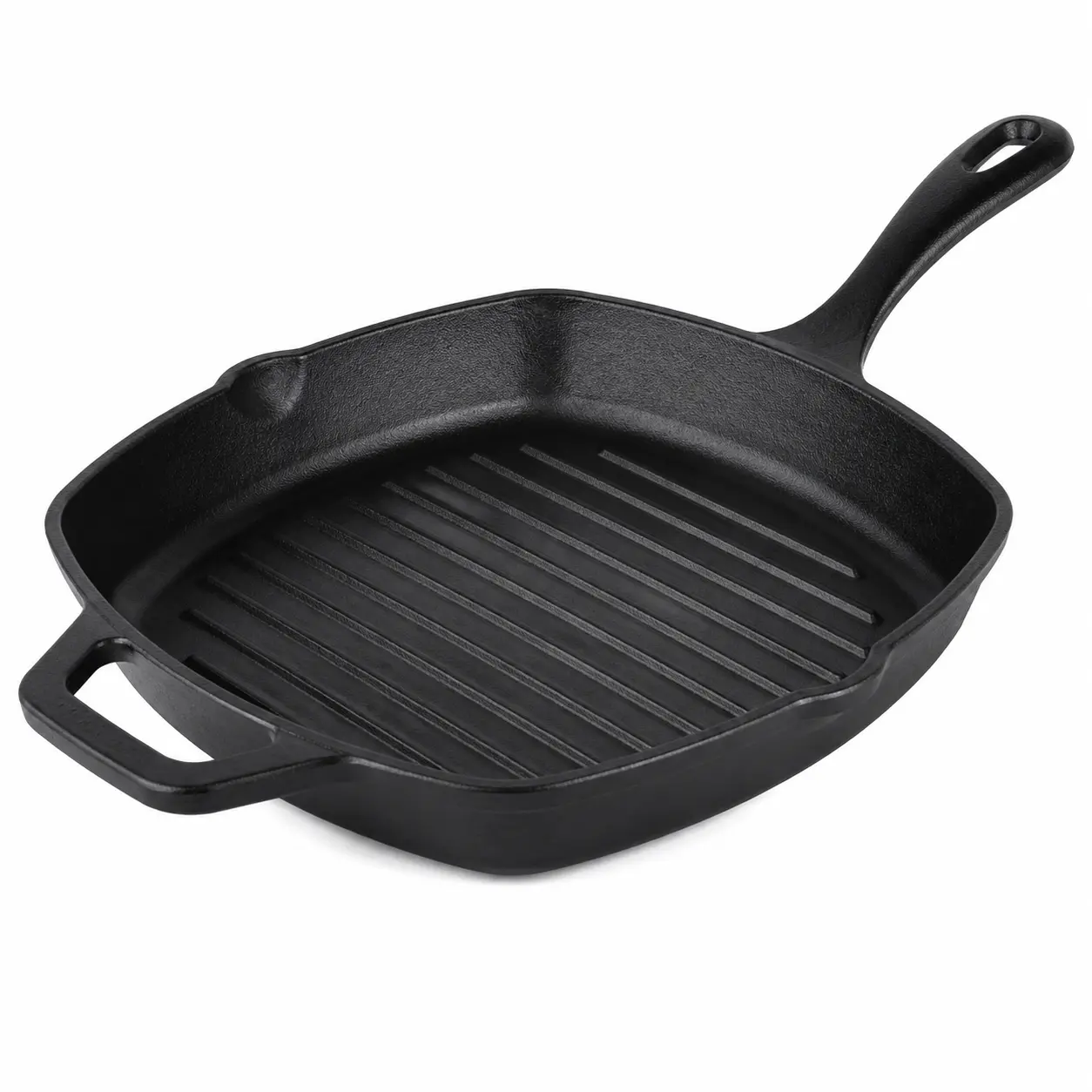 10 Inch Cast Iron Square Grill Pan, Pre-Seasoned Skillet with Helper Handle for Stovetop, Oven, Outdoor BBQ & Camping, Nonstick Heavy Duty Steak Pan for Burgers & Veggies (16.7 x 11.2 x 3.0 Inches)